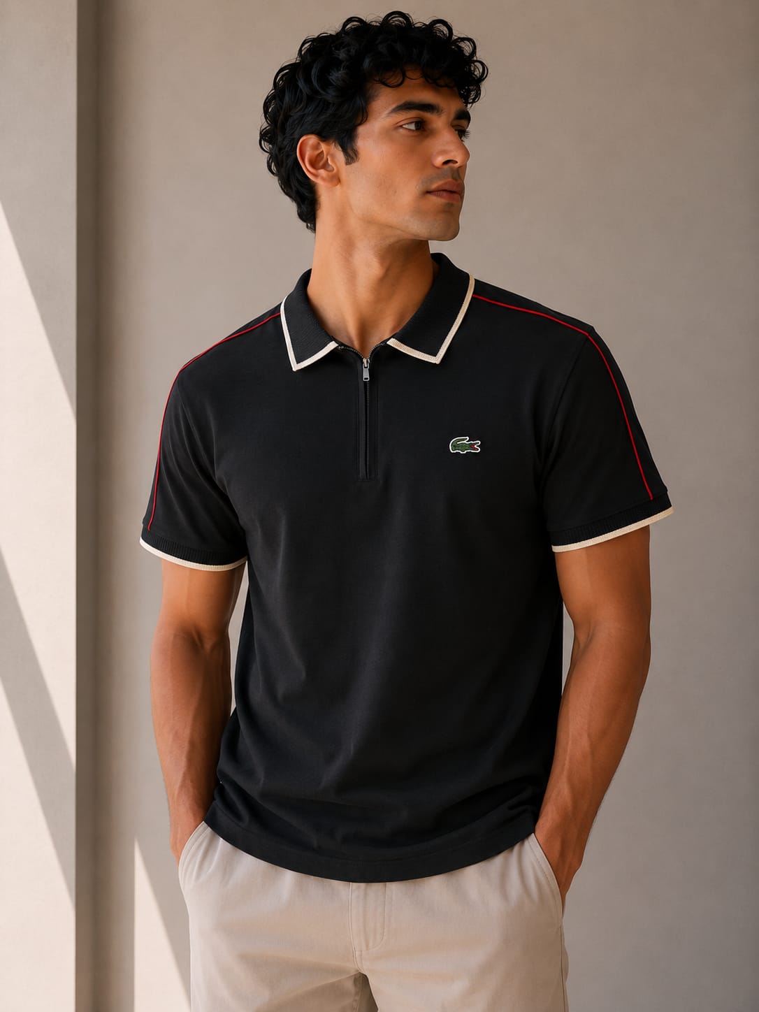 Half Zipper Polo T-shirt Black