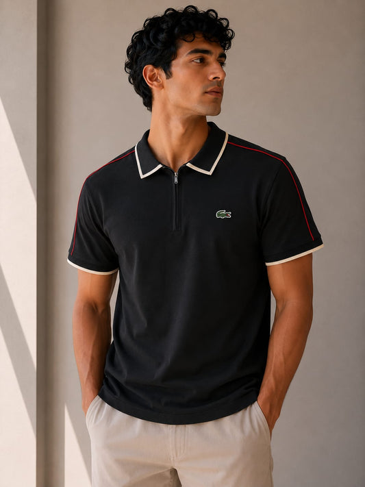 Half Zipper Polo T-shirt Black